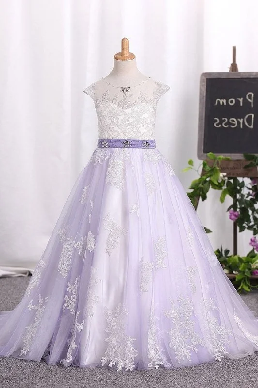 2024 Ball Gown Scoop Tulle Flower Girl Dresses With P4CZT5SY