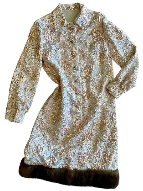 Brocade dress with mink hem