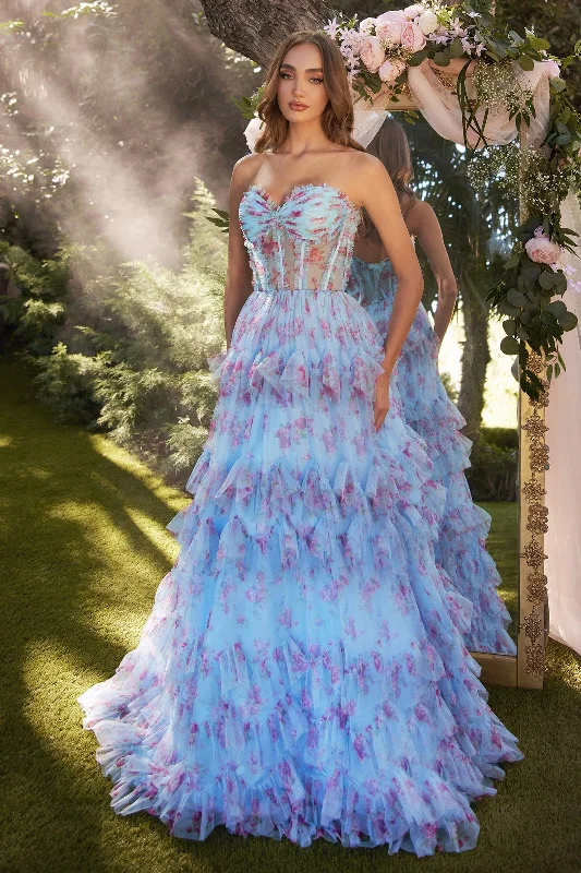 ANDREA & LEO A1334 Floral Printed Strapless Dress