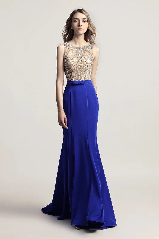 Royal Blue Elegant Long Evening Dress Beading Prom Dress