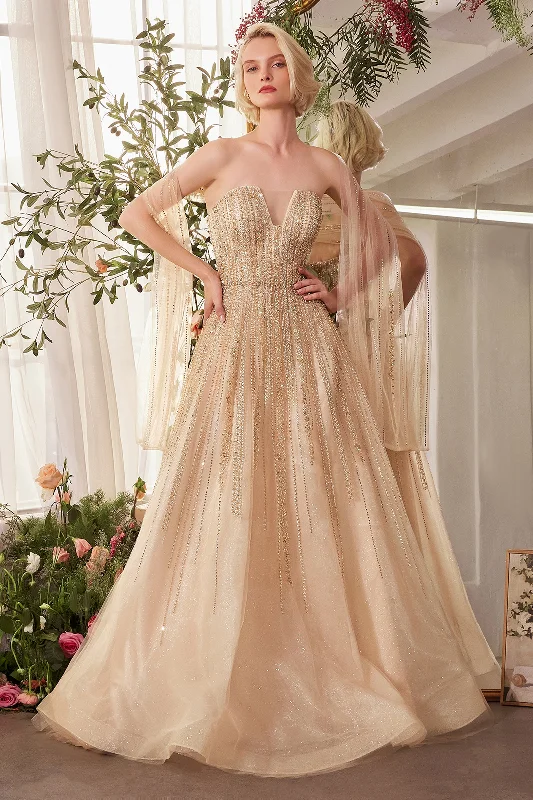 ANDREA & LEO A1369 Strapless Ombre Beaded A-Line Dress