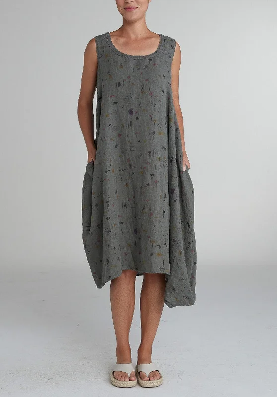 Cut Loose Graffiti Floral Linen - Button Bubble Dress 12 Colors ( Special Order )