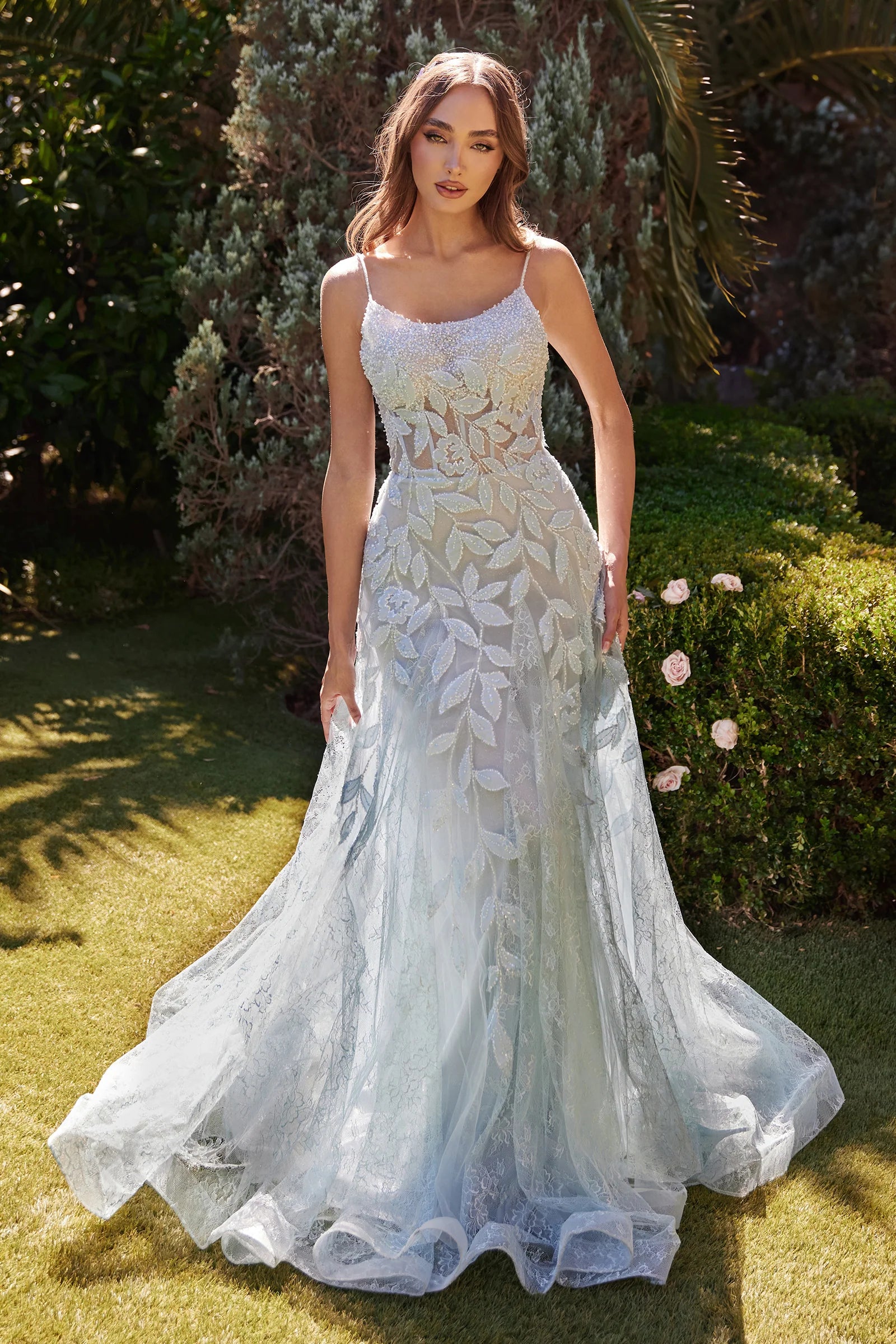 ANDREA & LEO A1235 Floral Motif Beaded A-Line Dress