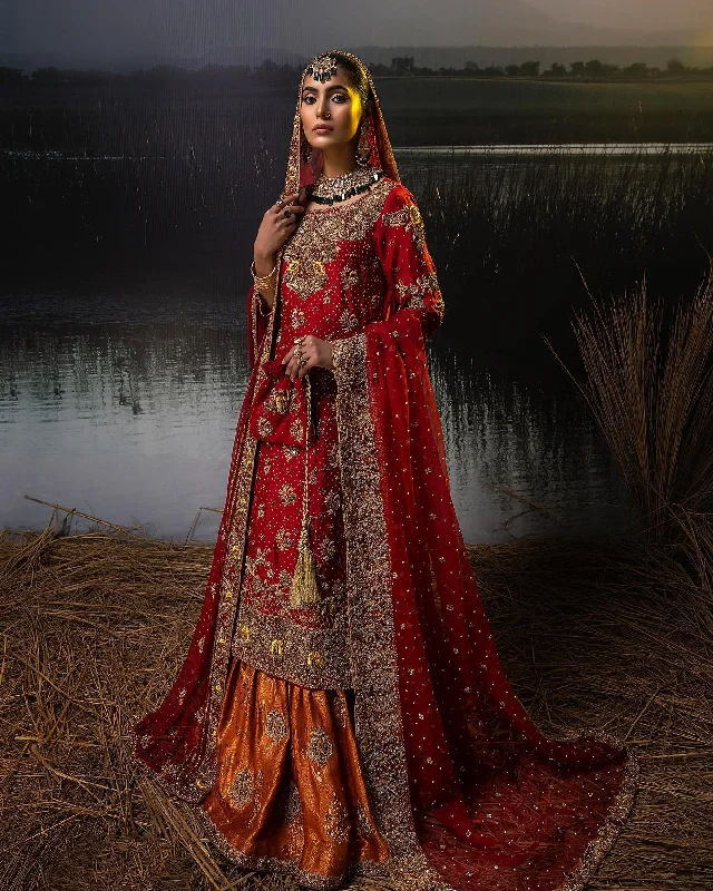 Red Bridal Dress in Farshi Lehenga Kameez Style #BS833