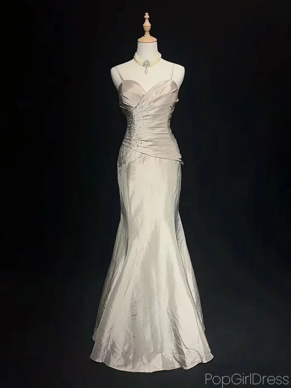 Sexy Spaghetti Strap Sleeveless Mermaid Satin Long Prom Dresses For Party Online, OL397
