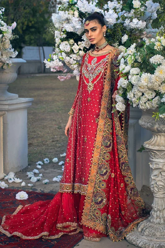 Pakistani Tail Lehenga Frock Bridal Dress in Red #BS915