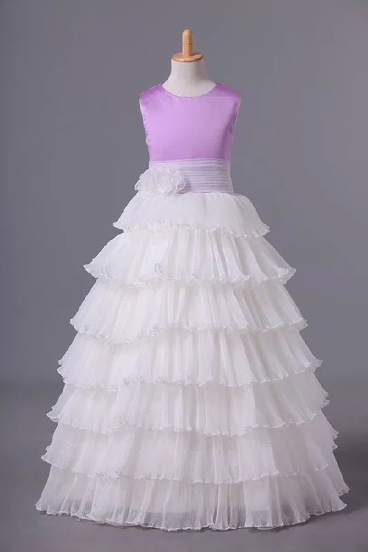 2024 Flower Girl Dresses Ball Gown Scoop Floor Length P843XD8R