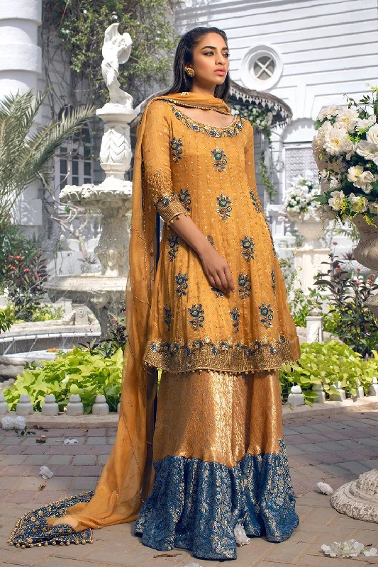 Golden Lehenga with Frock Mehndi Dress for Bride #BS911