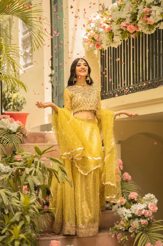 Yellow Pakistani Bridal Dress in Lehenga Choli Style