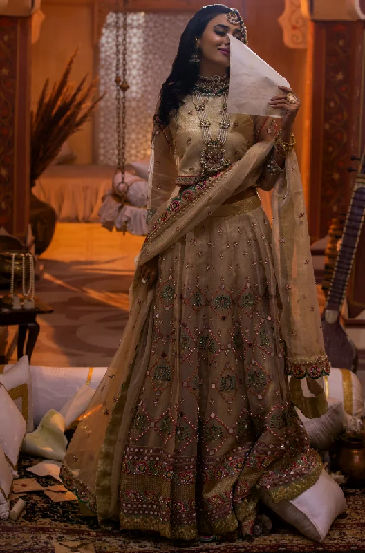 Pakistani Bridal Choli Lehenga Dress in Gold #BS841