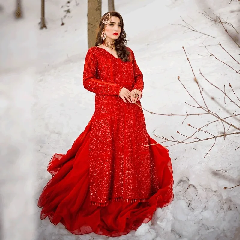 Latest Pakistani Bridal Red Lehenga Kameez Dress #BS900