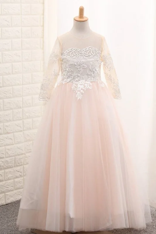 2024 Ball Gown Scoop Long Sleeves Flower Girl Dresses Tulle PNN2NK4T