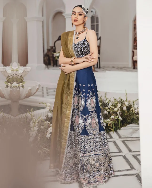 Blue Lehenga Choli and Dupatta Pakistani Bridal Dress