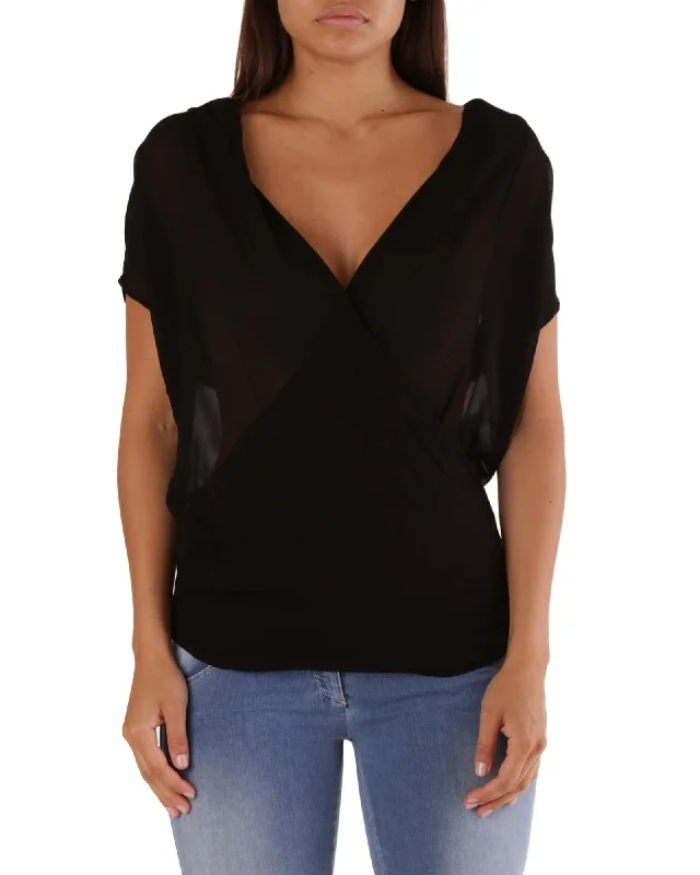 Met Women's Chiffon V-Neck Short Sleeve Blouse Top Lightweight Linen Blouse