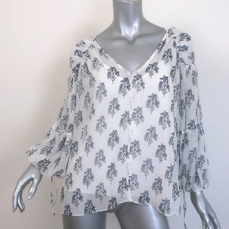 A.L.C. Chantal Balloon Sleeve Blouse White Floral Print Silk Chiffon Size 2 Stretchy Fitted Blouse A.L.C. Chantal Balloon Sleeve Blouse White Floral Print Silk Chiffon Size 2 Stretchy Fitted Blouse