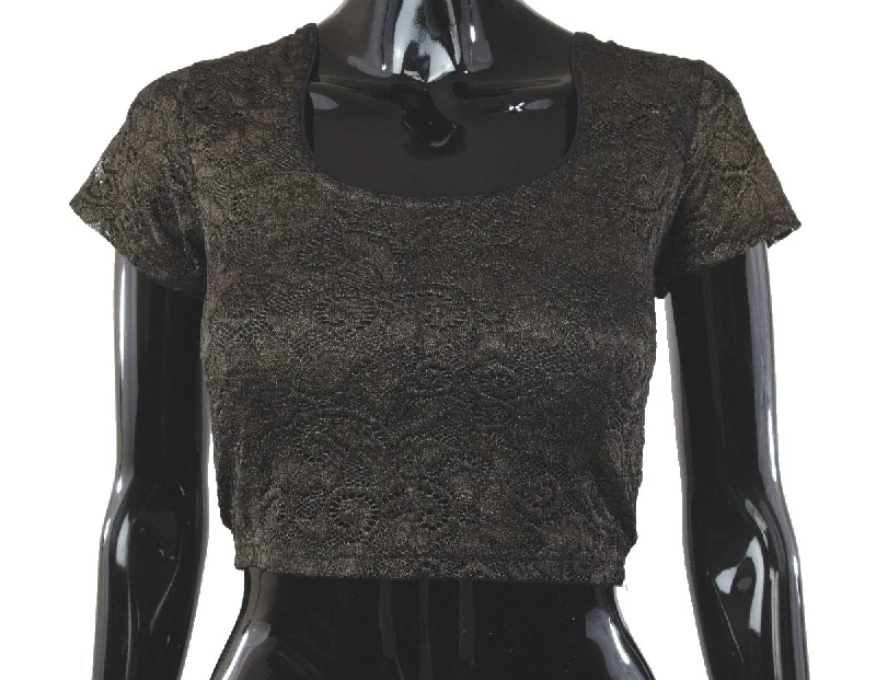 Black Gold Metallic Stretchable Blouse Polished Work Blouse