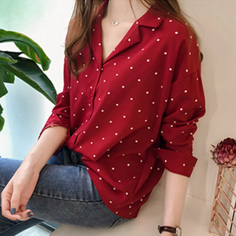 Casual Chiffon Polka Dots Shirt Women Top Long Sleeves Blouses Business Casual Blouse Casual Chiffon Polka Dots Shirt Women Top Long Sleeves Blouses Business Casual Blouse