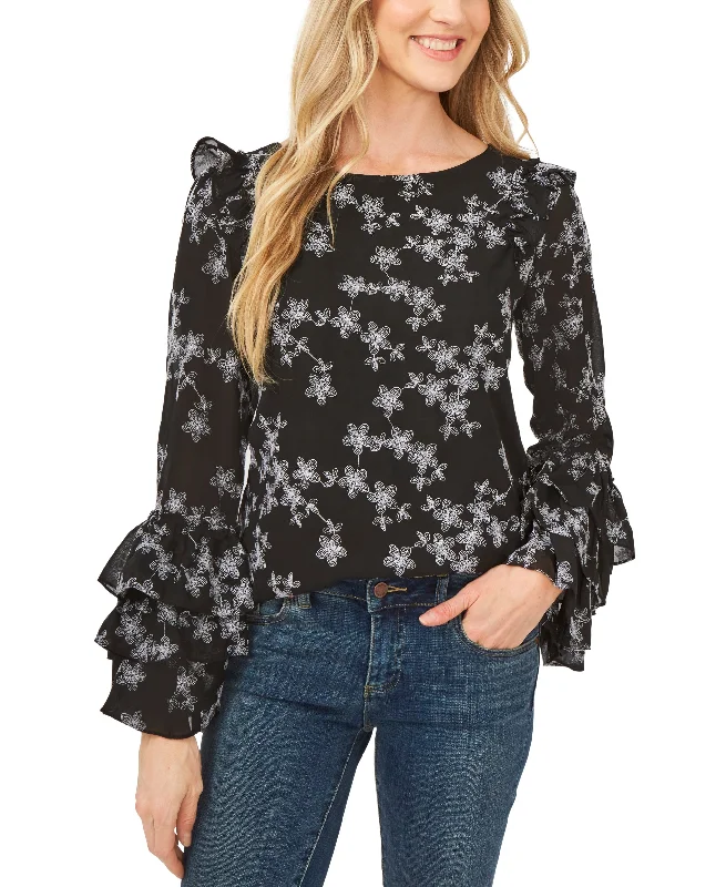 Cece Embroidered Ruffled Sleeve Blouse Sleeveless Chiffon Blouse