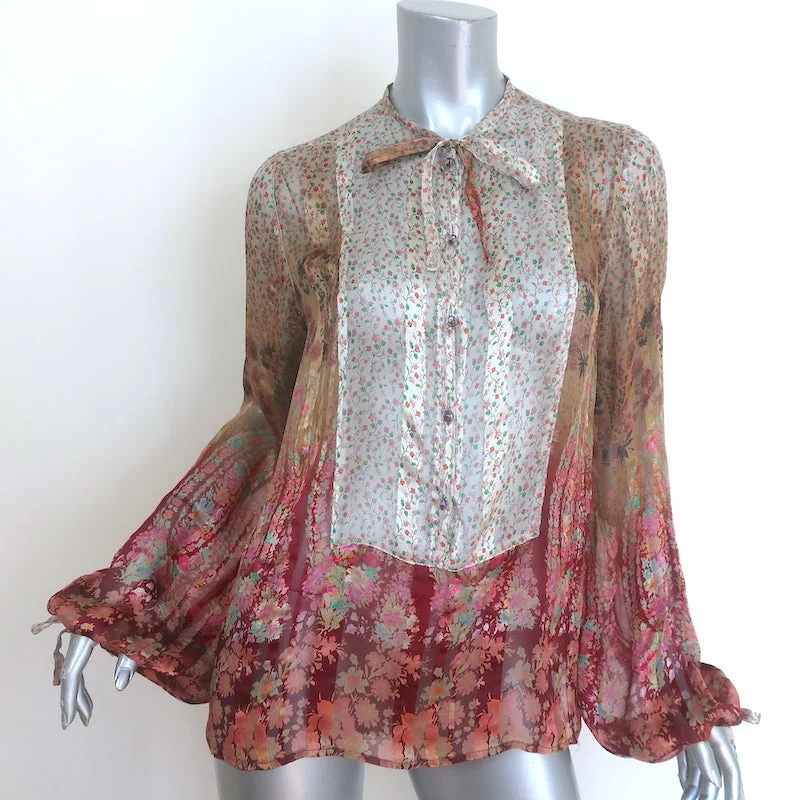 Etro Mixed Print Blouse Floral & Paisley Chiffon Size 42 Long Sleeve Top Feminine Pastel Blouse Etro Mixed Print Blouse Floral & Paisley Chiffon Size 42 Long Sleeve Top Feminine Pastel Blouse