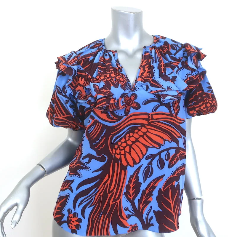 Johanna Ortiz Mundo Invisible Top Blue Printed Silk Size 4 Short Sleeve Blouse Backless Summer Blouse Johanna Ortiz Mundo Invisible Top Blue Printed Silk Size 4 Short Sleeve Blouse Backless Summer Blouse