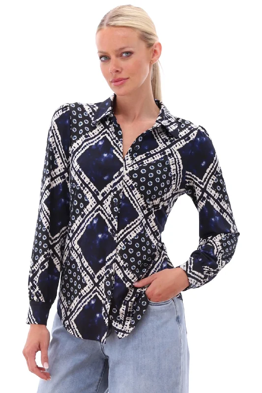 K-Design Z375 P886 Navy Print Blouse Puff Sleeve Blouse