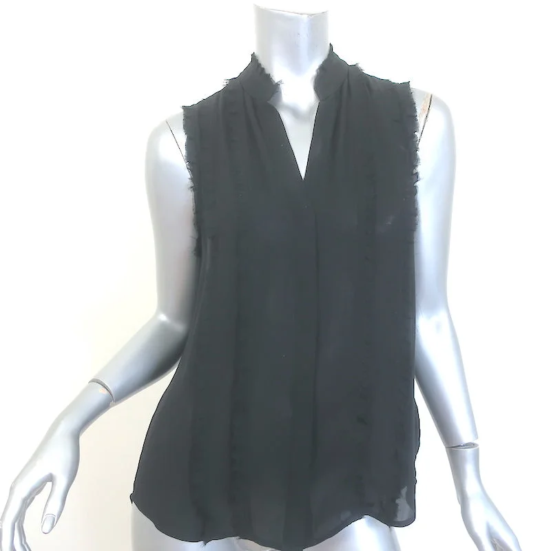 L'Agence Frayed Ruffle Blouse Black Silk Size Small Sleeveless Button-Up Top Smart Casual Blouse L'Agence Frayed Ruffle Blouse Black Silk Size Small Sleeveless Button-Up Top Smart Casual Blouse