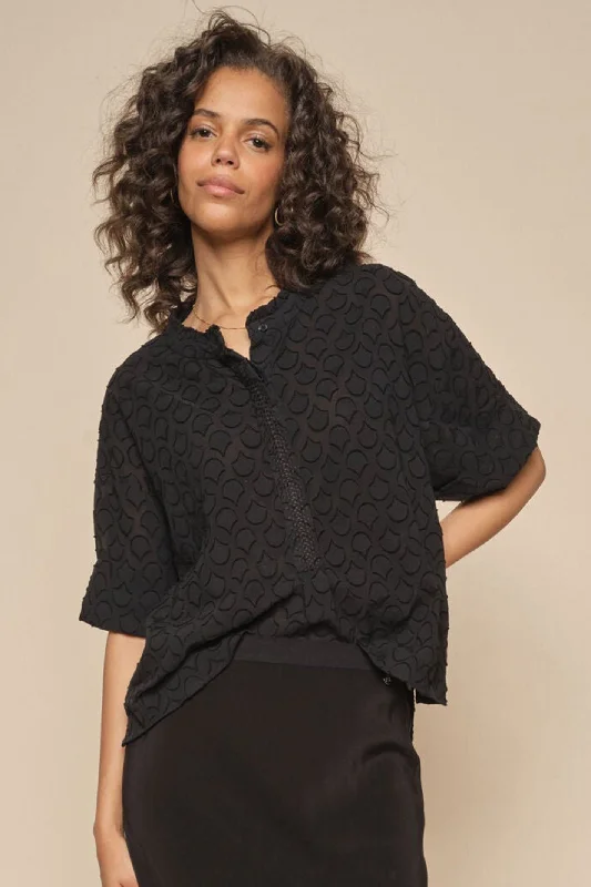 Mos Mosh 163070 MMToba Black Jacquard Voile Blouse Delicate Bow Blouse