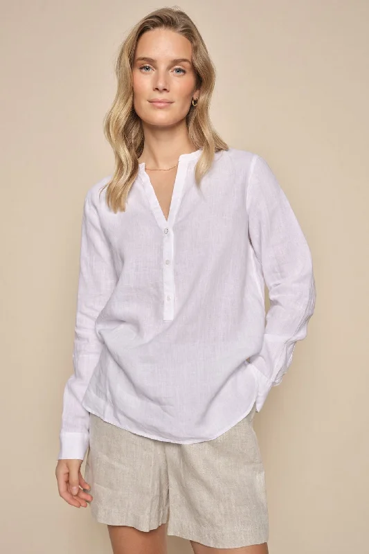 Mos Mosh 163720 MMDanna White Button Front Long Sleeve Linen Blouse Relaxed Fit Blouse Mos Mosh 163720 MMDanna White Button Front Long Sleeve Linen Blouse Relaxed Fit Blouse