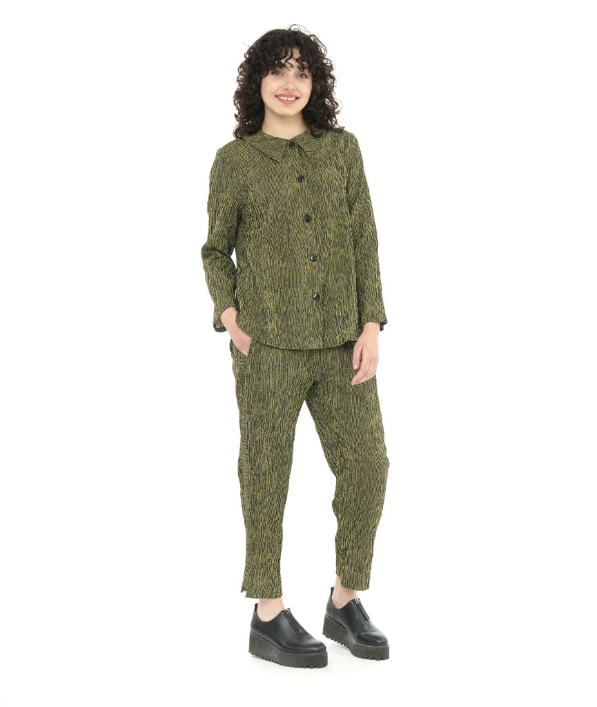 Niche - Ridge Stripe - Willow Blouse - Green Ruffled Neck Blouse