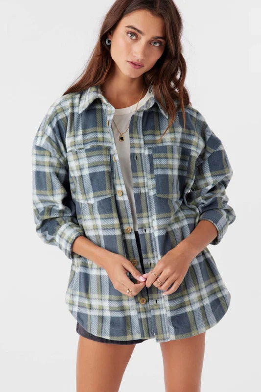 ONeill RUNE SUPERFLEECE OVERSIZED FIT SHACKET - SILVER BLUE Side Tie Blouse