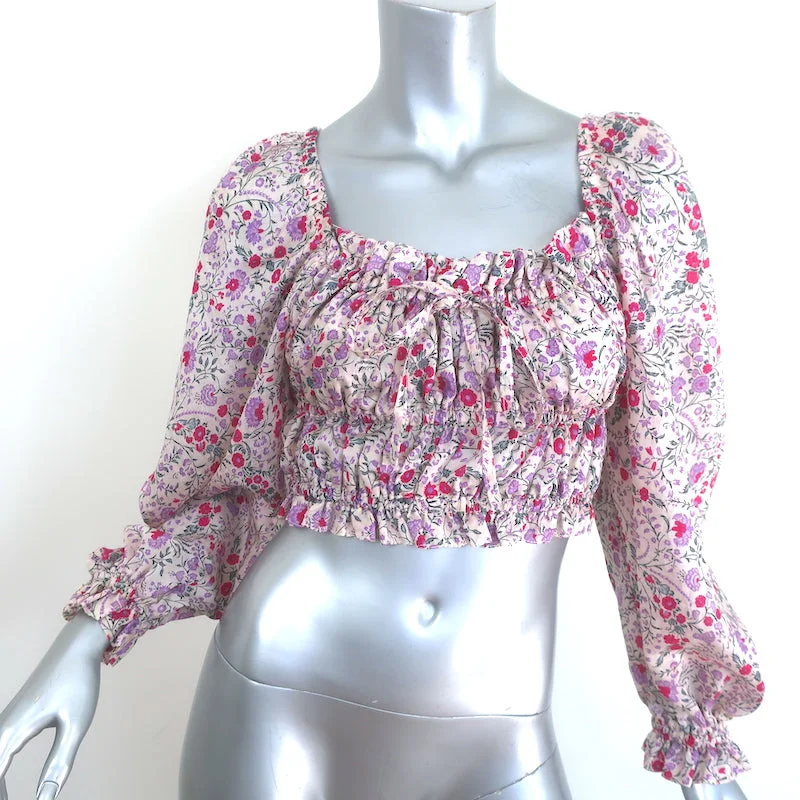 Sabina Musayev Maelys Smocked Top Floral Print Size Small Puff Sleeve Blouse Feminine Satin Blouse Sabina Musayev Maelys Smocked Top Floral Print Size Small Puff Sleeve Blouse Feminine Satin Blouse