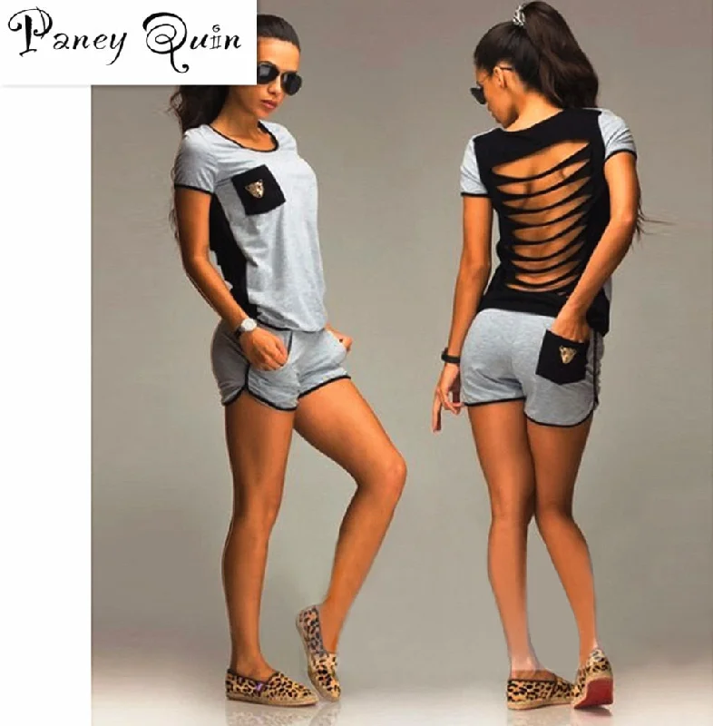 summer fashion leisure women set back Short-sleeved blouse + shorts Elegant Semi-Sheer Blouse summer fashion leisure women set back Short-sleeved blouse + shorts Elegant Semi-Sheer Blouse