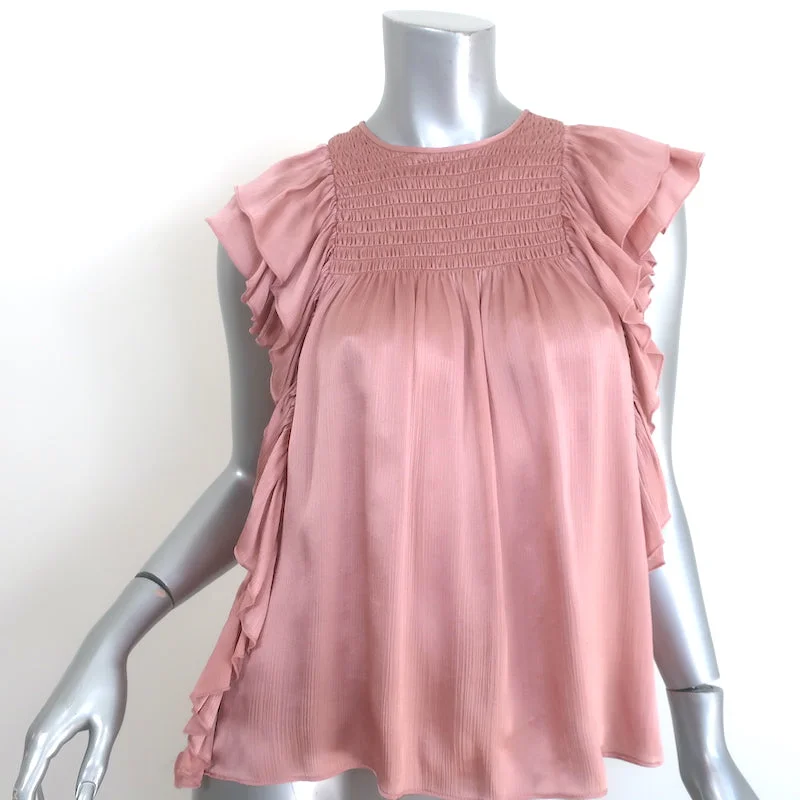 Ulla Johnson Winnie Smocked Top Rose Satin Size 0 Flutter Sleeve Blouse Modern Oversized Blouse Ulla Johnson Winnie Smocked Top Rose Satin Size 0 Flutter Sleeve Blouse Modern Oversized Blouse