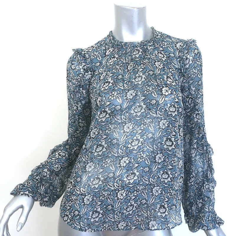Veronica Beard Carolina Blouse Blue Floral Print Silk Size 2 Ruffle Sleeve Top Delicate Bow Blouse Veronica Beard Carolina Blouse Blue Floral Print Silk Size 2 Ruffle Sleeve Top Delicate Bow Blouse
