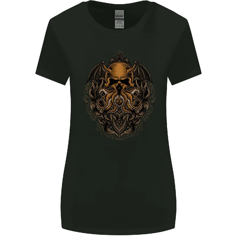 Cthulhu Octopus Kraken Devil Skull Demon Womens Wider Cut T-Shirt Real Fur Shearling Chenille Cthulhu Octopus Kraken Devil Skull Demon Womens Wider Cut T-Shirt Real Fur Shearling Chenille