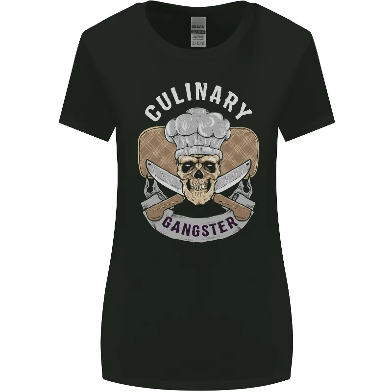 Culinary Gangster Chef Cooking Skull BBQ Womens Wider Cut T-Shirt Notch Collar Peter Pan Collar Cowl Neck Culinary Gangster Chef Cooking Skull BBQ Womens Wider Cut T-Shirt Notch Collar Peter Pan Collar Cowl Neck