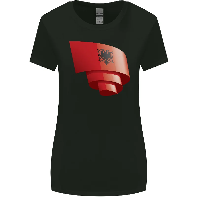 Curled Albania Flag Albanian Day Football Womens Wider Cut T-Shirt Striped Floral Plaid Curled Albania Flag Albanian Day Football Womens Wider Cut T-Shirt Striped Floral Plaid