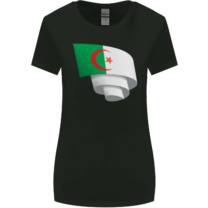 Curled Algeria Flag Algerian Day Football Womens Wider Cut T-Shirt Ribbed T-Shirt High Neck Heavyweight Curled Algeria Flag Algerian Day Football Womens Wider Cut T-Shirt Ribbed T-Shirt High Neck Heavyweight