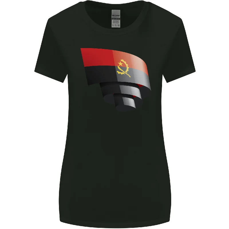 Curled Angola Flag Angolan Day Football Womens Wider Cut T-Shirt Cozy Warm Stylish