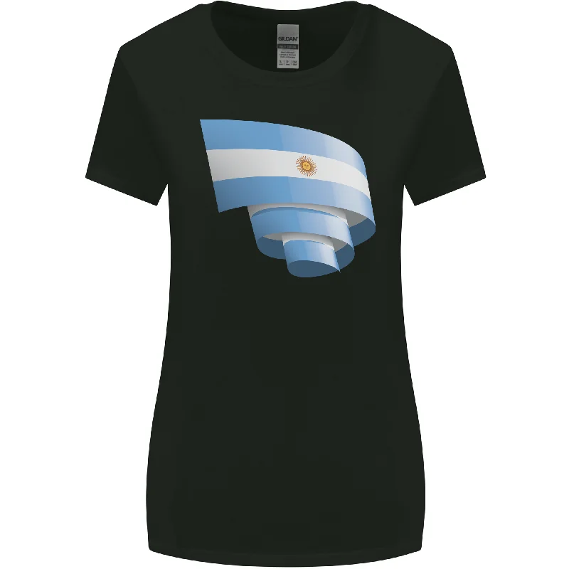Curled Argentina Flag Argentinian Day Football Womens Wider Cut T-Shirt Solid Print Embellished
