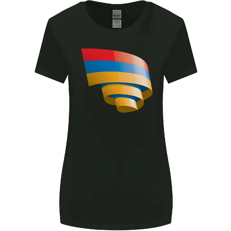 Curled Armenia Flag Armenian Day Football Womens Wider Cut T-Shirt Welt Pockets Slit Pockets Curled Armenia Flag Armenian Day Football Womens Wider Cut T-Shirt Welt Pockets Slit Pockets