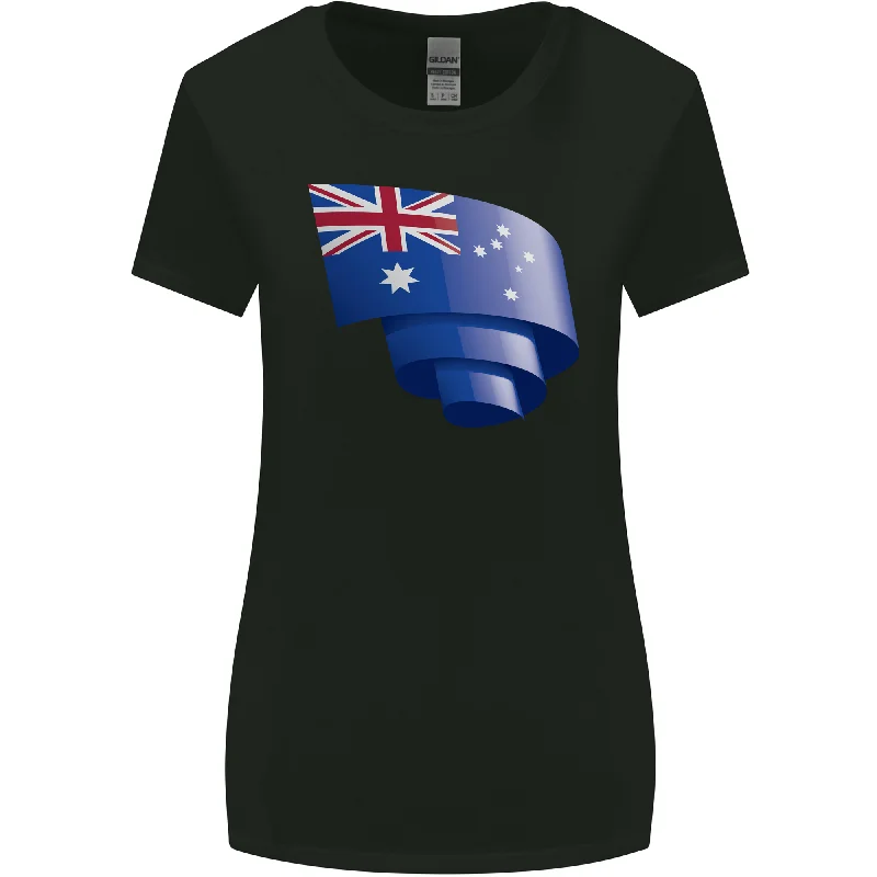 Curled Australia Flag Australian Day Football Womens Wider Cut T-Shirt Chenille Brocade Lace Curled Australia Flag Australian Day Football Womens Wider Cut T-Shirt Chenille Brocade Lace