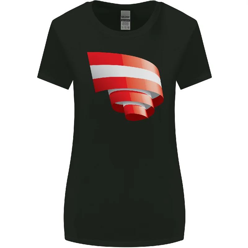 Curled Austria Flag Austrian Day Football Womens Wider Cut T-Shirt Hooded Caped Shawl Collar Curled Austria Flag Austrian Day Football Womens Wider Cut T-Shirt Hooded Caped Shawl Collar
