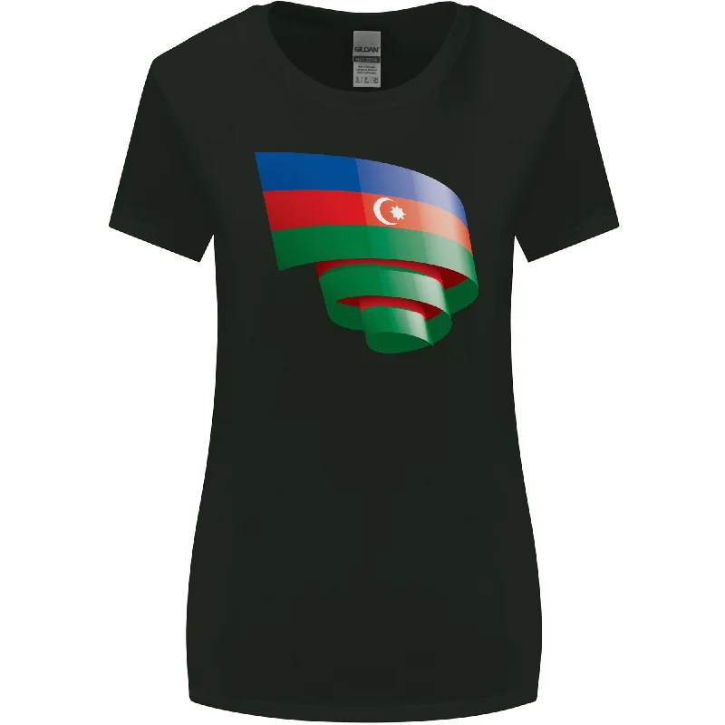 Curled Azerbaijan Flag Azerbaijani Day Football Womens Wider Cut T-Shirt Ribbed Striped Patterned Curled Azerbaijan Flag Azerbaijani Day Football Womens Wider Cut T-Shirt Ribbed Striped Patterned