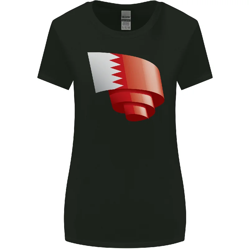 Curled Bahrain Flag Bahraini Day Football Womens Wider Cut T-Shirt Collared T-Shirt Boat Neck A-Line Curled Bahrain Flag Bahraini Day Football Womens Wider Cut T-Shirt Collared T-Shirt Boat Neck A-Line