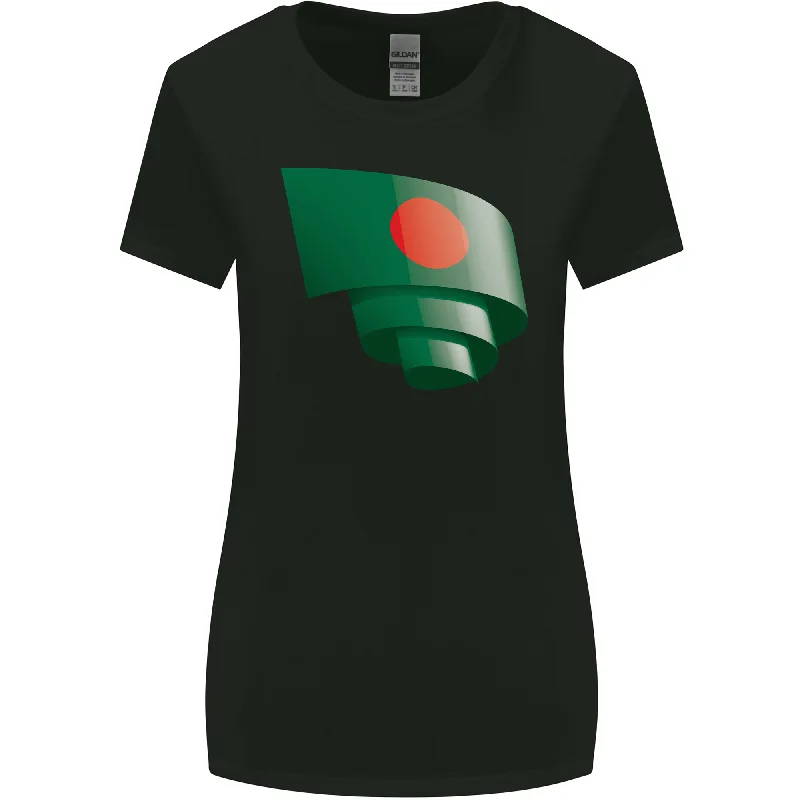 Curled Bangladesh Flag Bangladeshi Day Football Womens Wider Cut T-Shirt Chenille Brocade Lace