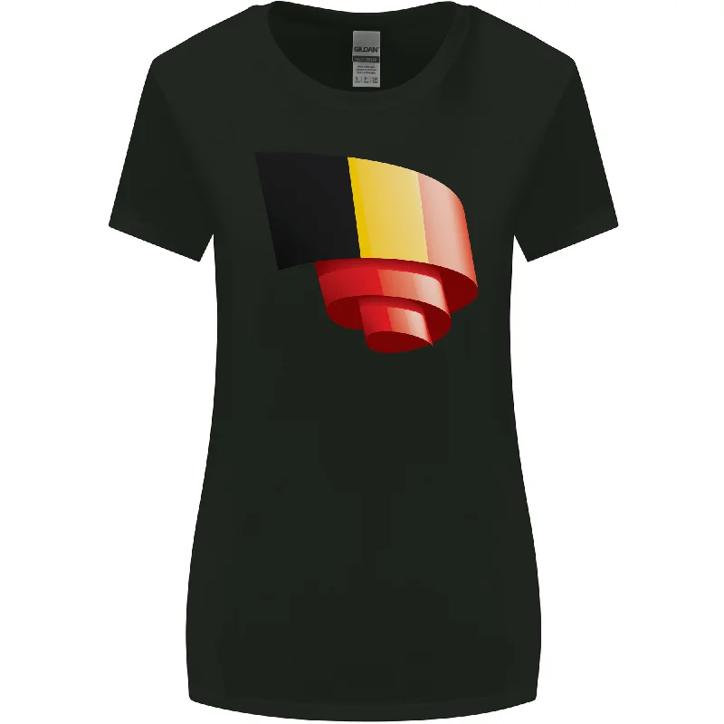 Curled Belgium Flag Belgian Day Football Womens Wider Cut T-Shirt Terry Blend Velvet Blend Canvas Blend Curled Belgium Flag Belgian Day Football Womens Wider Cut T-Shirt Terry Blend Velvet Blend Canvas Blend