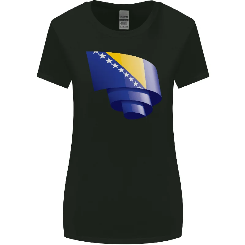 Curled Bosnia and Herzegovina Flag Day Football Womens Wider Cut T-Shirt Striped Floral Plaid Curled Bosnia and Herzegovina Flag Day Football Womens Wider Cut T-Shirt Striped Floral Plaid