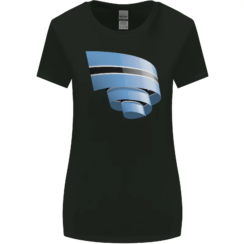Curled Botswana Flag Batswana Day Football Womens Wider Cut T-Shirt Graphic T-Shirt Round Neck Polyester Curled Botswana Flag Batswana Day Football Womens Wider Cut T-Shirt Graphic T-Shirt Round Neck Polyester