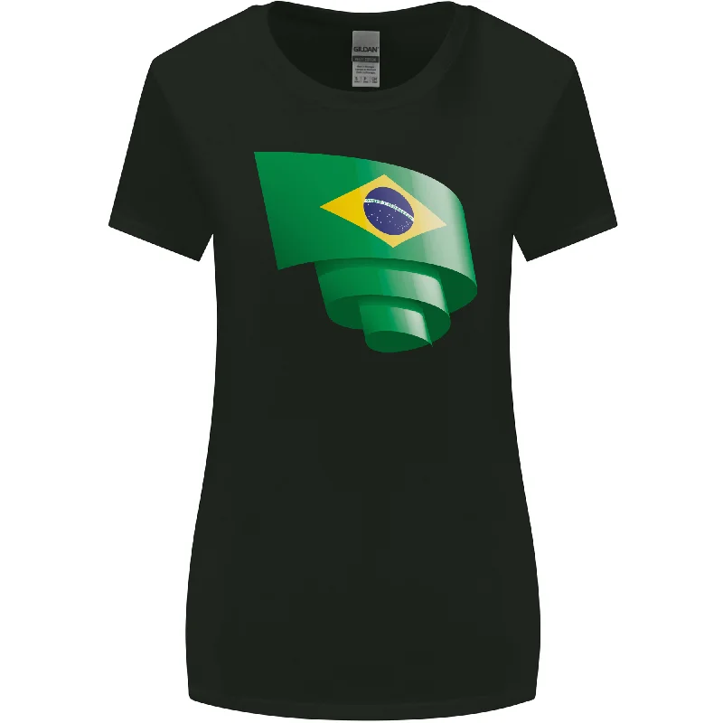 Curled Brazil Flag Brazilian Day Football Womens Wider Cut T-Shirt Zippered Buttoned Snapped Curled Brazil Flag Brazilian Day Football Womens Wider Cut T-Shirt Zippered Buttoned Snapped